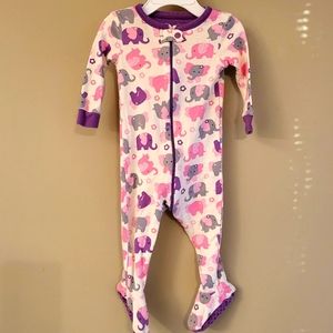 Snug fitting zip up sleeper/footie with elephant print